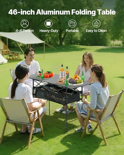 VEVOR Folding Camping Table, Portable Roll Up Side Tables, Lightweight Aluminum Beach Table for Outdoor BBQ Tailgating Picnic, Travel (47 inch-Black) - color: Black