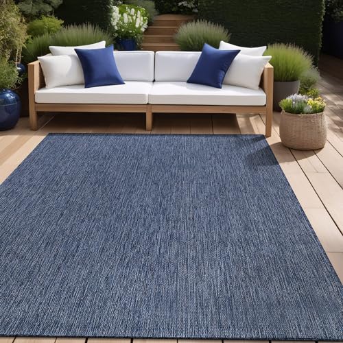Beverly Rug Indoor Outdoor Rug 10x14, Washable Outside Carpet for Patio, Deck, Porch, Solid Modern Area Rug, Water Resistant, Azure Blue - color: Solid - Azure Blue, size: 10' x 14' (Rectangular)