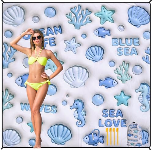 HIHOHO Beach Blanket Waterproof Sandproof Beach Mat 79”x 83” for 1-8 Adults Quick Drying Durable Outdoor Picnic Mat for Beach Festival Travel Camping Hiking (3D Ocean, 79"×83"(4 Person)) - color: 3d Ocean, size: 6'11" x 6'7"