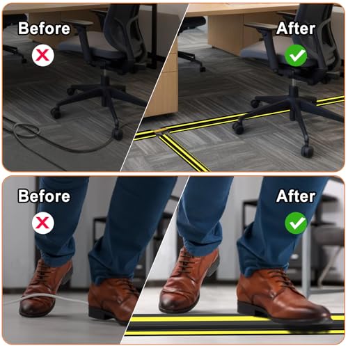 4 ft Cord Covers for Wires on Floor, Heavy Duty PVC Duct Floor Cord Cover, Floor Cable Cover Easy to Unroll Prevent Trip Hazard for Home Office or Outdoor Settings - size: 4 Feet - Black and Yellow - 1 Pack