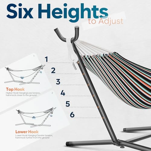 Hammock with Stand for Outside, 600lbs Portable Hammock with Carrying Bag for 2-Person Outside Patio, Heavy Duty, Easy Assembly