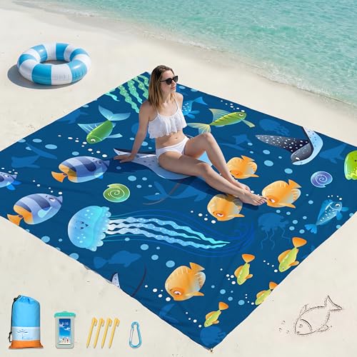 Famstar Beach Blanket Oversized Extra Large 78" X 81",Waterproof Sandproof Beach Blanket 1-7 Adults Lightweight Durable for Travel Camping Hiking Picnic - color: Shark, size: 78" X 81"