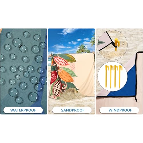 HIHOHO Beach Blanket Waterproof Sandproof Extra Large Beach Mat 79" X 83"/120"x108"for 1-8 Adults Quick Drying Durable Outdoor Picnic Mat for Beach Travel Camping Hiking - color: Cocoa Beans, size: 79" X 83"（1~3 person）