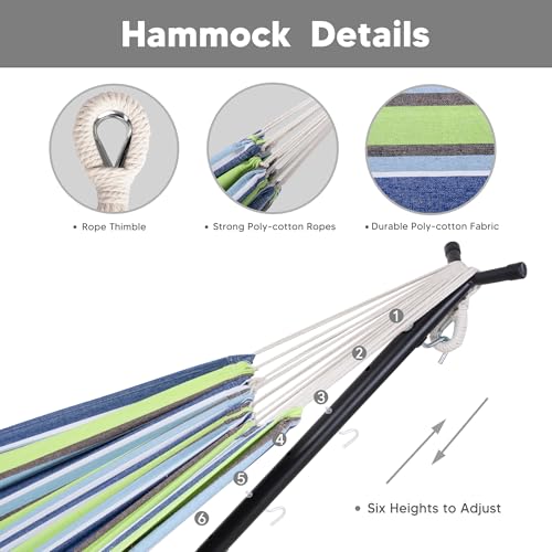 SUNCREAT 2-in-1 Convertible Backyard Fabric Hammock with Stand, Large Hammocks for Outside, Patented, Light Green Stripes - color: A-light Green Blue