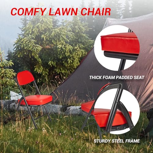 Mini Padded Folding Chairs, Garage Stool, Portable Camping Chair with Cushion, Lightweight Lawn Chair, for Outdoor Sports Events, Patio, Fishing, Hiking, Hunting, Picnic, Beach, Red - color: Red