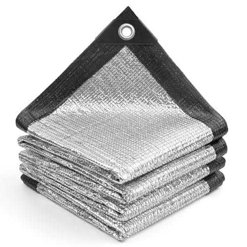 LOVE STORY 99% 6x8FT Aluminum Shade Cloth Reflective Sun Shade Cover Silver Tarp with Grommets for Car Garden Patio Kennel - color: 99% Shading, size: 6x8FT