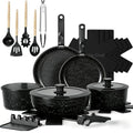 Umite Chef 21Pcs Pots and Pans Set Non Stick, Nonstick Cookware Sets Detachable Handle, Non Toxic Induction RV Kitchen Cooking Set, Dishwasher/Oven Safe, Fridge Safe, Space Saving(Black) - color: Black