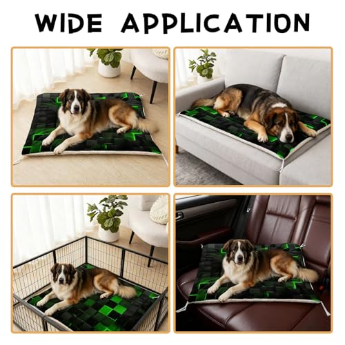 Nttopship Dog Cat Bed Mat Ultra Soft Fluffy Pet Bed Washable Fashion Dog Crate Beds Comfy Comfy Pet Sleeping Pad Suitable for Pet Raised Bed(30"x26",Green Black) - color: Green Black, size: Medium