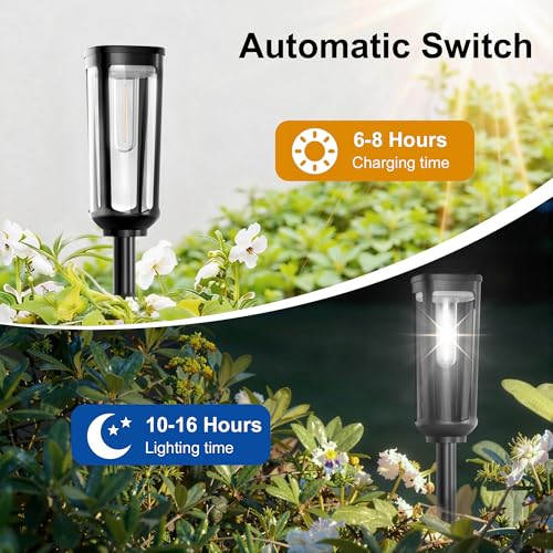 Solar Pathway Lights Outdoor Waterproof IP65, 6 Pack Cool White Solar Walkway Lights, Auto On/Off Outdoor Light for Lawn Garden Patio Driveway Decor Landscape Lighting - color: Cool Light, size: 6 Pack