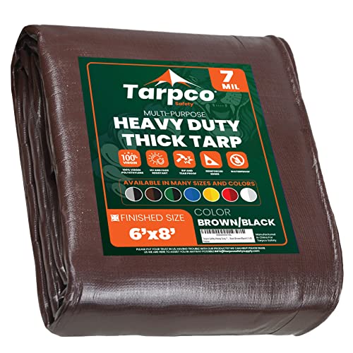 Heavy Duty 7 Mil Tarp Cover, Waterproof, UV Resistant, Rip and Tear Proof, Poly Tarpaulin with Reinforced Edges for Roof, Camping, Patio, Pool Cover, Boat (Brown/Black 6′ X 8′) - color: Brown/Black-7 Mil, size: 6′ X 8′