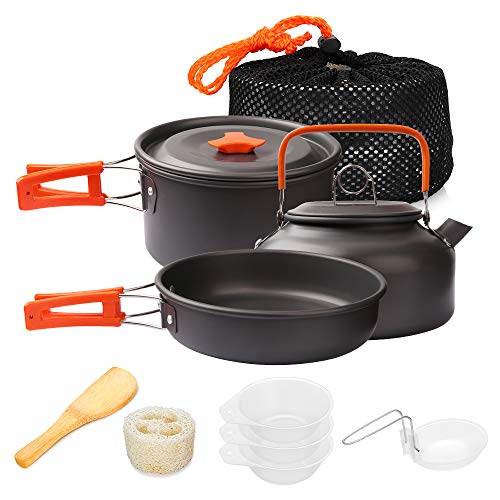 Gutsdoor Camping Cookware Set Camping Gear Campfire Utensils Non-Stick Cooking Equipment Lightweight Stackable Pot Pan Bowls with Storage Bag for Outdoor Hiking - style: 10pcs (Orange)