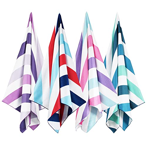 Whale Flotilla 4 Pack Quick Dry Beach Towels Oversized (35"x70"), Microfiber Sand-Free Beach Towel Set, Extra Large Compact Pool Travel Accessories, Purple/Navy/Aqua/Pink - color: Purple/ Navy/ Aqua/ Pink, size: 70.00" x 35.00"