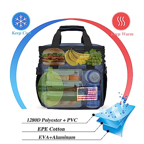 Tactical Lunch Box for Men- Large Insulated Lunch Bag-Expandable Adult Lunch Box with Adjustable Shoulder Strap-Large Lunch Tote Bag for Work Camping Fishing (Dark Blue) - color: Dark Blue