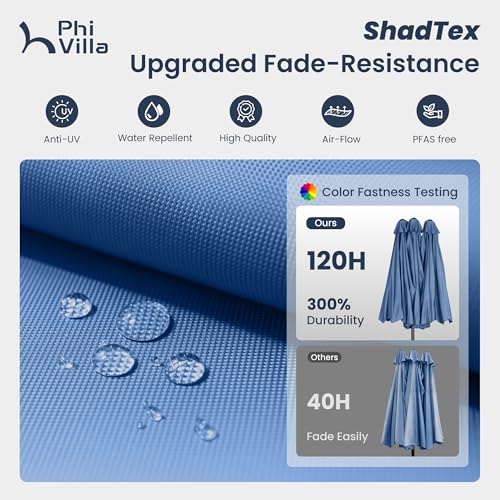 PHI VILLA 15ft Large Patio Umbrellas with Base, Outdoor Double-Sided Rectangle Market Umbrella for Pool Lawn Garden, Haze Blue - color: Haze Blue