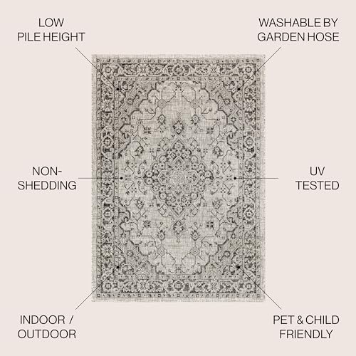 JONATHAN Y Boho Medallion Indoor Outdoor Area Rug 8X10 Gray/Black, Rozetta Textured Weave for Backyard, Patio, Porch, Easy-Cleaning, High Traffic, Pet-Friendly, Non-Shedding (SMB102D-8) - color: Gray/Black, size: 7'9" x 10' (Rectangular)
