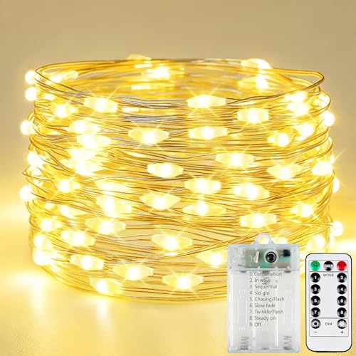 26FT 80 LED Fairy Lights Battery Operated with Remote Control & Timer, 1 Pack String Lights Outdoor Indoor, 8 Modes Twinkle Light for Christmas Party Wedding Birthday Bedroom DIY Décor (Warm White) - color: Warm White, size: 1 Pack 80led