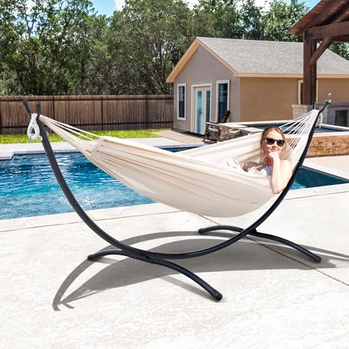 SUNCREAT Portable Outdoor Hammock with Stand Included, Double Hammock with Stand for Outside, Beige - color: Beige