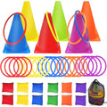 3 in 1 Carnival Games Set,39PCS Soft Plastic Cones Cornhole Bean Bags Ring Toss Game,Carnival Combo Set Toss Games for Kids Adult Birthday Party Indoor Outdoor Games Supplies,Yard Lawn Games