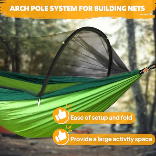 Chihee Ultra-Light Travel Camping Hammock Pop-up Net Hammock 660lbs Load Capacity,Breathable,Quick-Drying Parachute Nylon 2 Premium Carabiners,2 Tree Slings Included for Outdoor Backpacking Hiking - color: Light Green/Dark Green