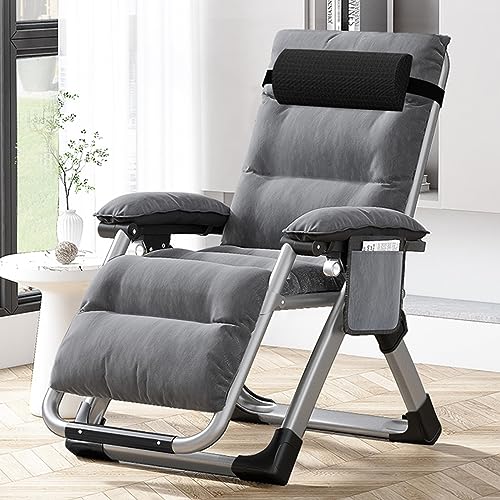 DoCred Zero Gravity Chair, Lawn Recliner, Reclining Patio Lounger Chair, Folding Portable Chaise with Detachable Soft Cushion, Cup Holder, Headrest - color: Modern Gray, style: Zero Gravity Chair