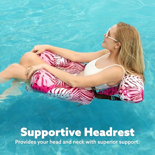 SLOOSH Inflatable Pool Floats Adult,2 Packs Floating Lounge Chairs,Blow up Pool Noodles for Adult Heavy Duty,Floating Chair for Party Summer Water Beach Lake Fun - style: Tropical Leaves-Cyan, Pink
