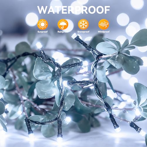 Solar String Lights Outdoor Waterproof 2 Pack Total 66ft 200LED 8 Modes Twinkle Lights Solar Fairy Lights for Patio, Garden Yard Party Wedding Tree Christmas Halloween Decoration, White - color: White