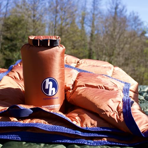 Horizon Hound Down Camping Blanket 650 Fill Power - Ultralight Backpacking Quilt (1lb 6oz) Warm & Water-Resistant 20D Nylon Shell for Outdoors, Camping, Hiking, Travel, & Stadium - Packable - color: Burnt Orange