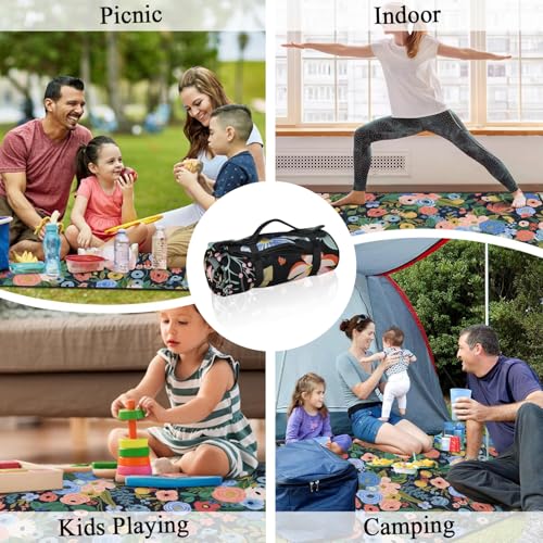 Picnic Blankets Waterproof Foldable Extra Large,80"x 80" Outdoor Beach Blanket Sandproof,3-Layer Lightweight Handy Mat Tote Picnic Camping Rugs for Outside Your Rv (Garden Party Floral Navy) - color: Picnic Blankets 1