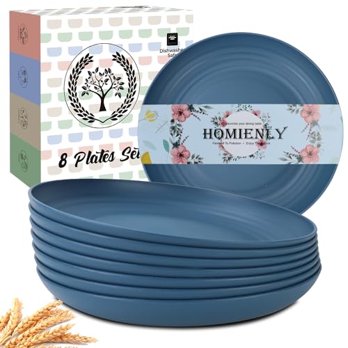 Homienly Deep Dinner Plates Set of 8-9 inch Alternative for Plastic Plates Microwave and Dishwasher Safe Wheat Straw Plates for Kitchen Unbreakable Plate Set (Blue) - color: Blue, size: 9 Inch