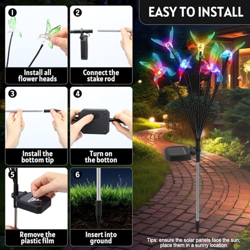 4 Pack Solar Hummingbird Lights Outdoor Garden, 6 Head Solar Swaying Pathway Stake Lights Waterproof for Yard Lawn Patio Walkway Landscape Decor - style: Hummingbird