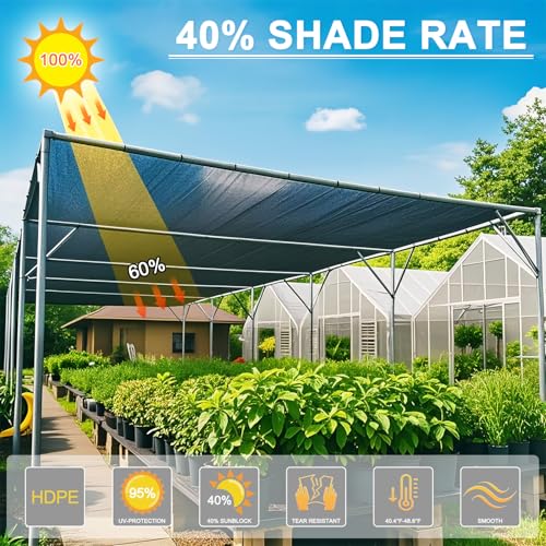 SUNNY GUARD 35-45% Sun Shade Cloth, 6.5 x 20 FT Black HDPE Mesh – Breathable Garden Shade Cover for Plants, Vegetables, Greenhouse, Patio, Chicken Coop & Dog Kennel - color: 40% SHADE-BLACK, size: 6.5 FT x 20 FT