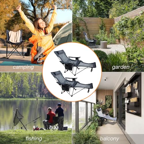 Reclining Camping Chair with Removable Footrest Lounge Chair with Headrest, Cotton Cushion, Portable Adjustable Folding Chairs - color: Gery, size: 2 pack
