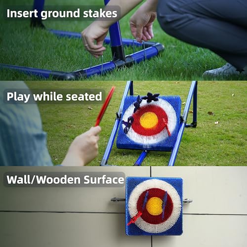 BunnyBoo Family Axe Throwing Game for Backyard Fun - color: Blue, size: 17" Bristle Target