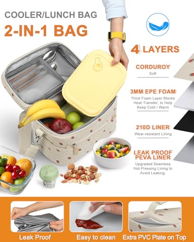 Capolo Lunch Box for Women Men Adults,Insulated Lunch Bag Leakproof Lunch Cooler Box with Removable Strap Cute Lunch Tote Bags Reusable Thermal Lunchbox for Work Picnic(Small,Strawberry) - color: Strawberry, size: Small