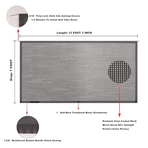 Tentproinc RV Awning Sun Shade 7' X 13' 3'' (Fit for 14' Awning) Mesh Screen Sunshade Motorhome Camping Trailer Awning Screenshade UV SunBlocker - 3 Year Warranty (Brown) - color: Brown, size: 7' x 13'3'' -Actual Measurement