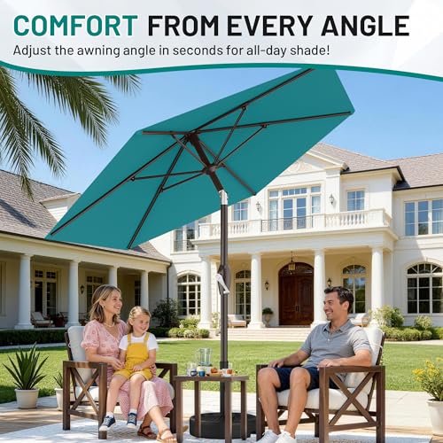AreShark 7.5FT Patio Umbrella Table Market Umbrella with 6 Sturdy Ribs, Button Tilt/Crank, Heavy-Duty Outdoor Umbrellas for Pool, Deck, Garden and Backyard, Cerulean - color: Cerulean, size: 7.5FT