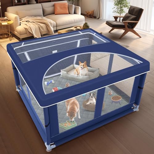 XVISHX 42x42 Inches Puppy Playpen with Cover&Dog Pads, Dog Playpen for Puppies or Small Dogs, Pet Playpen for Indoor & Outdoor, Sturdy Safety Dog Pen with Thickened Fabric - style: 42x42 IN WIth Cover&Pad