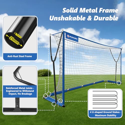 Soccer Net 12x6 ft, Soccer Goal for Backyard with Ultra Stable Outward Angled Metal Frame, 7-ply Tetoron, Portable Carry Bag - Easy Set Up for Youth & Adult Indoor Outdoor Practice - color: Blue