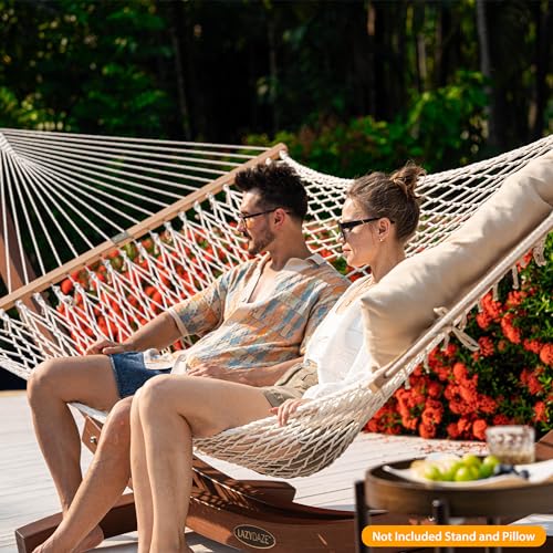 Lazy Daze Hammocks 12FT Double Rope Hammocks, 2 Person Hand Woven Cotton Hammock with Spreader Bar for Outside, Patio, Poolside, FIT 13-15 FT Stand, Max 450 Lbs, Natural, 141 x 57 inches - color: Natural
