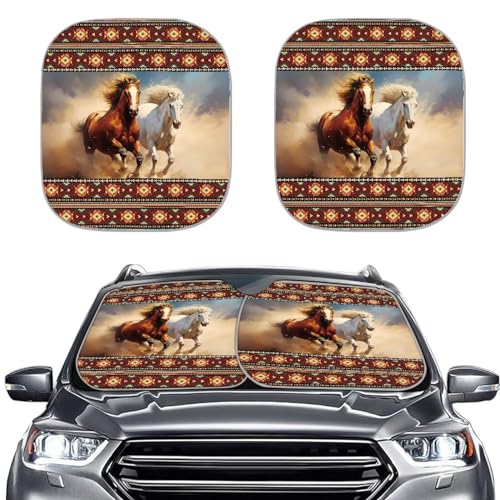 Ethnic Horse Sunshade for Car Windshield Foldable 2 Pieces Set Car Front Window Sunshade Summer Outdoor Sun UV Rays Blocker Sun Visor Shield Auto Protective Accessiors - color: Ethnic Horse