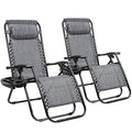 GUNJI Zero Gravity Chair Outdoor Lawn Folding Lounge Chairs Adjustable Reclining Patio Chairs Set of 2 with Cup Holder Lounge Gravity Chairs for Poolside, Backyard, Beach and Camping (Gray) - color: Grey
