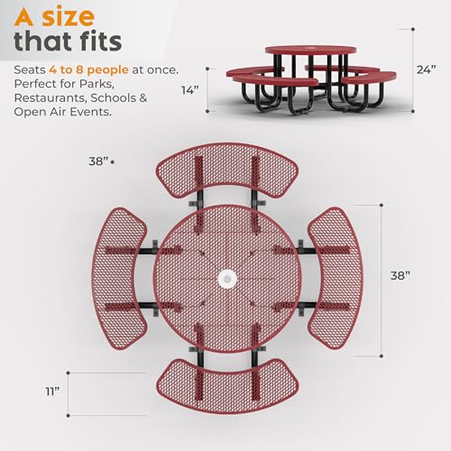 Round Metal Picnic Tables for Kids for Outdoors with Umbrella Hole, Adjustable Seats for School, Park, Playground (Red, 38 in, Kids, Expanded Steel) - color: Red, size: 38 In, Kids, Expanded Steel