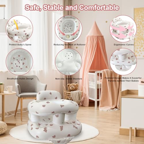 Inflatable Baby Seat for Babies 3-36 Months, Baby Chair with Fence & Built in Air Pump, Blow Up Floor Baby Seat with Back Support, Inflatable Baby Chair Sit Me Up for Home, Travel (Bear) - color: Brown Bear