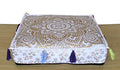 ICC Large Square Cotton Mandala Cushion Cover Hippie Ottoman Pouf Cover Daybed Floor Pillow Cover with Heavy Duty Zipper Seating Ottoman Poufs Dog-Pets Bed (White Flower Gold, 18" Square) - color: White Flower Gold, size: 18" x 18" (Pack of 1)