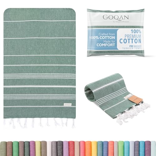 GOQAN Turkish Beach Towel Oversized 39x71 | Thin, Lightweight, 100% Cotton and Sand Free Towel is Suitable for Beach, Bathroom, Pool, Travel & Swim - Tropical G - color: Tropical Green, style: Lucky