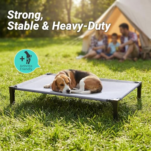 Niubya Elevated Outdoor Dog Bed, Cooling Elevated Pet Cot, Steel-Framed and Non-Slip Feet, Raised Dog Bed with Waterproof, Washable, Breathable Teslin Mesh, 51in - color: Grey, size: 51"L x 36"W x 9.4"H