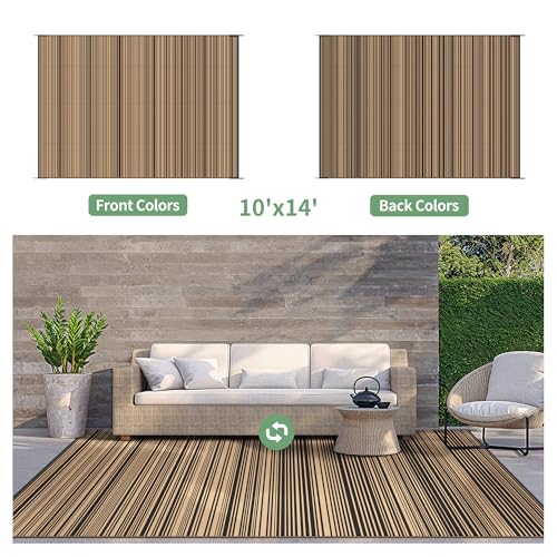 GENIMO Outdoor Rug 10x14 ft Waterproof, Reversible Plastic Straw Patio Rug for RV Camping Mat, Deck, Backyard Balcony Mat - Lightweight & Easy to Clean, BlackBrown - color: Blackbrown, size: 10' x 14' (Rectangular)