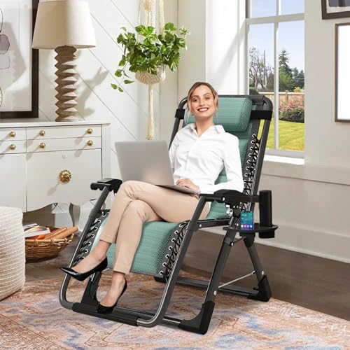 DoCred Comfy Folding Recliner Chair for Bedroom & Living Room, Ice Touch Folding Reclining Patio Lounge Chair with Removable Tray for Indoor Outdoor - color: Ice Green