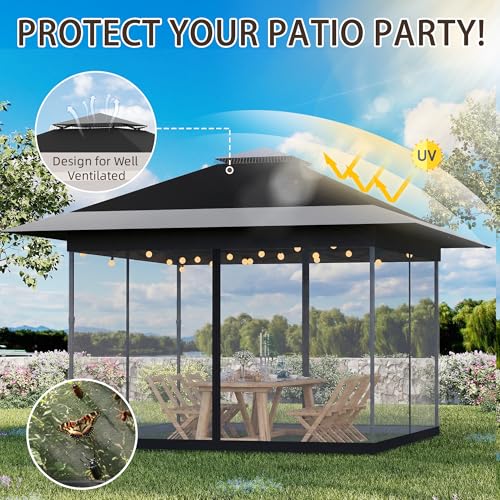 Bezseller 13x13 Pop Up Gazebo with Mosquito Netting – Easy 1-Person Setup, Water-Resistant Backyard Canopy for Family Patio & Garden Use, Black - color: Black, size: 13"x13"
