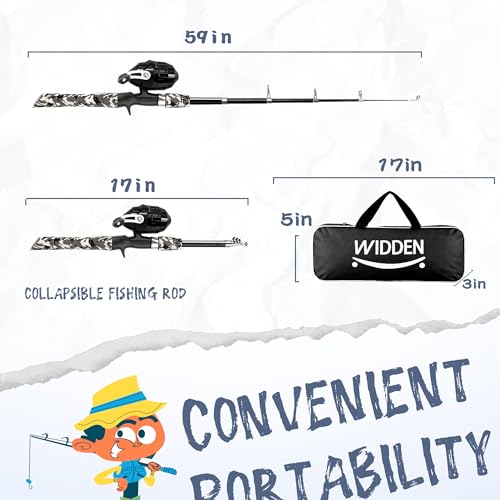 WIDDEN Kids Fishing Pole, Portable Telescopic Kids Fishing Poles for Boys and Girls, Fishing Rod and Reel Combo Kit with Tackle Box, and Fishing Net, Best Fishing Pole for Toddler Youth - color: BLACK